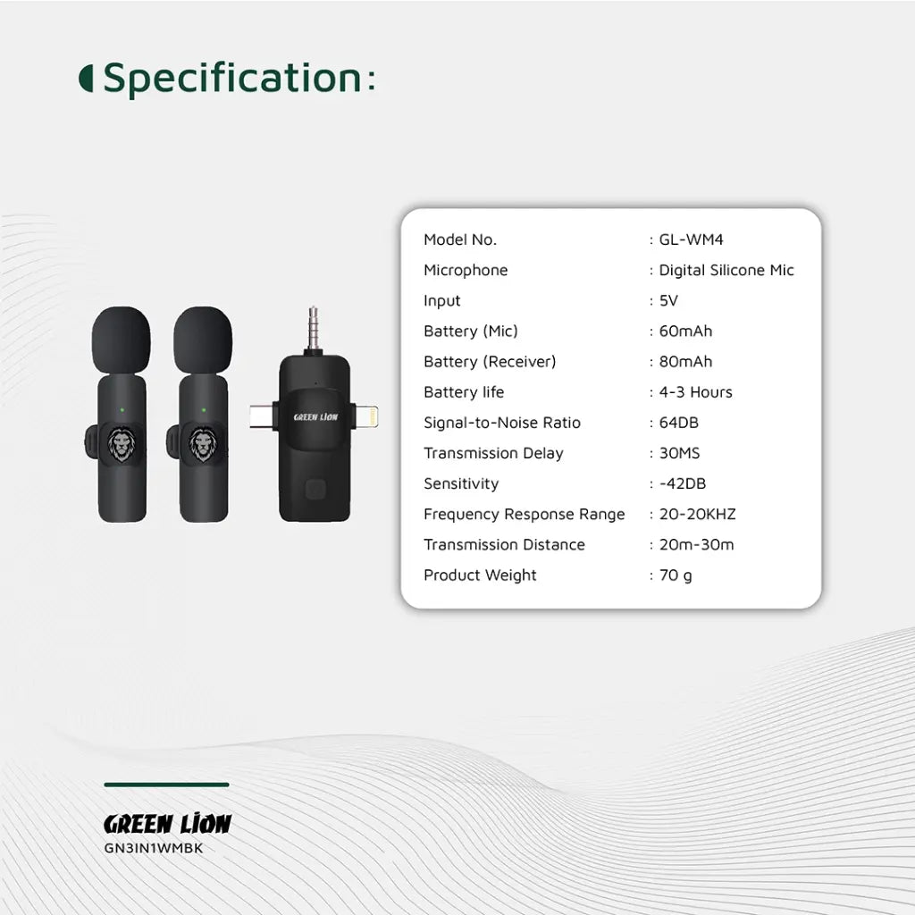 Green Lion 3-In-1 Wireless Microphone