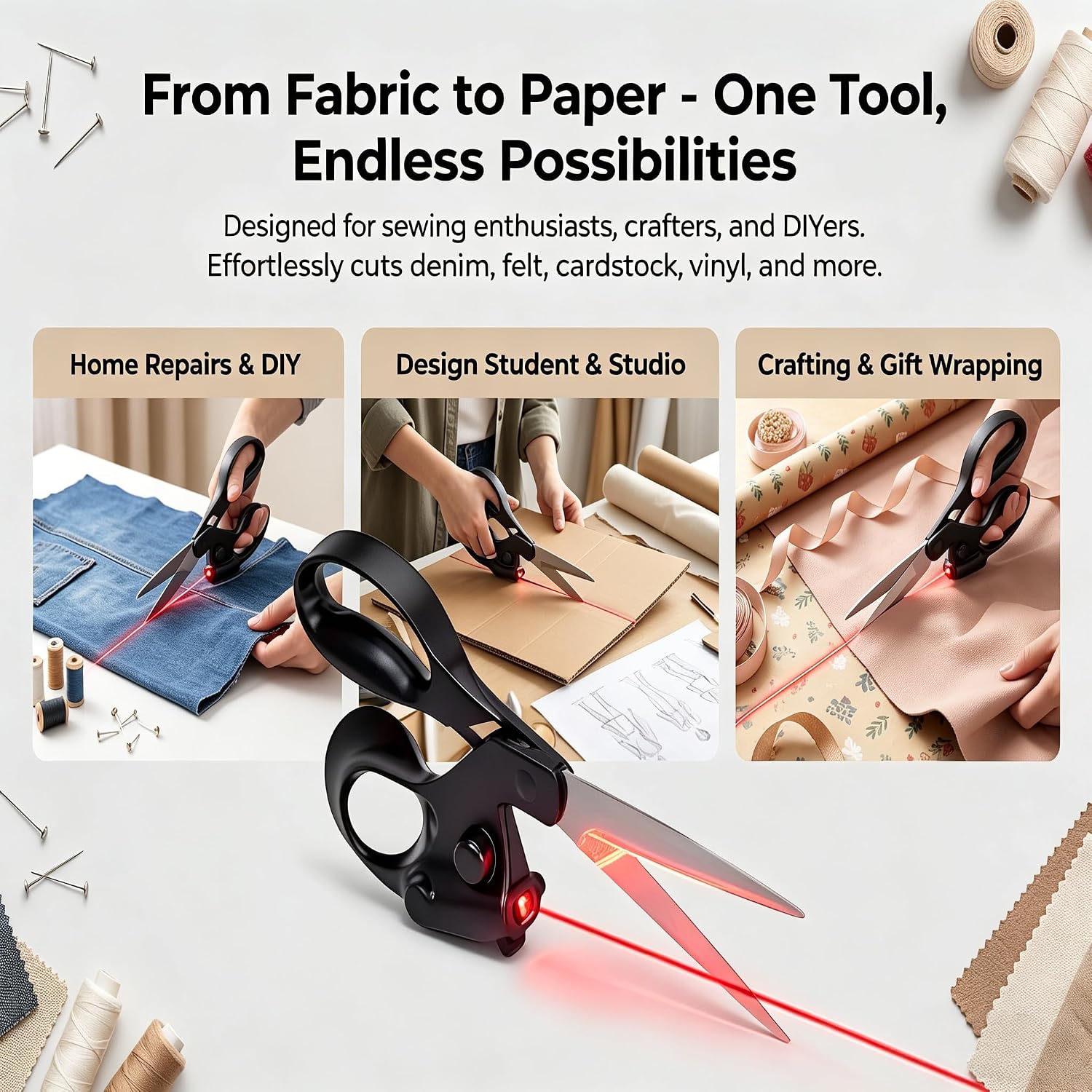Laser-Guided Fabric Cutting Scissors