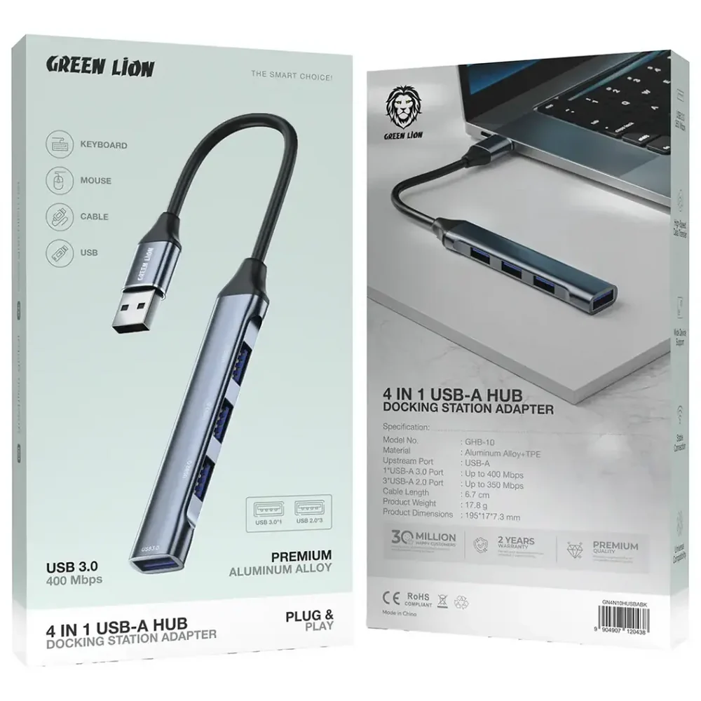 Green Lion 4-In-1 USB Hub - Docking Station Adapter