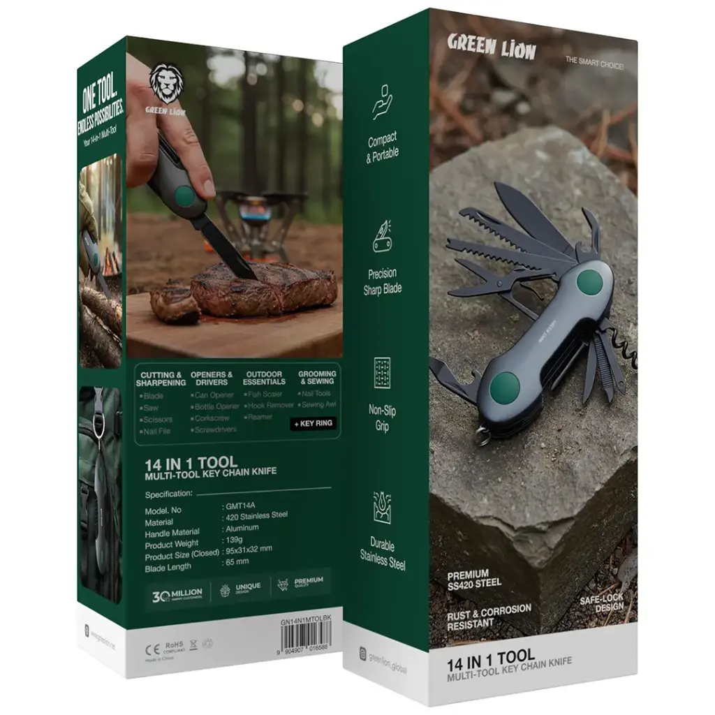 Green Lion 14-In-1 Multi Tool Key Chain Knife