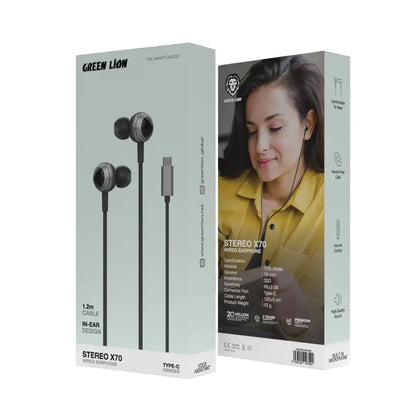 Green Lion Stereo X70 Wired Earphone – 1.2m Type-C