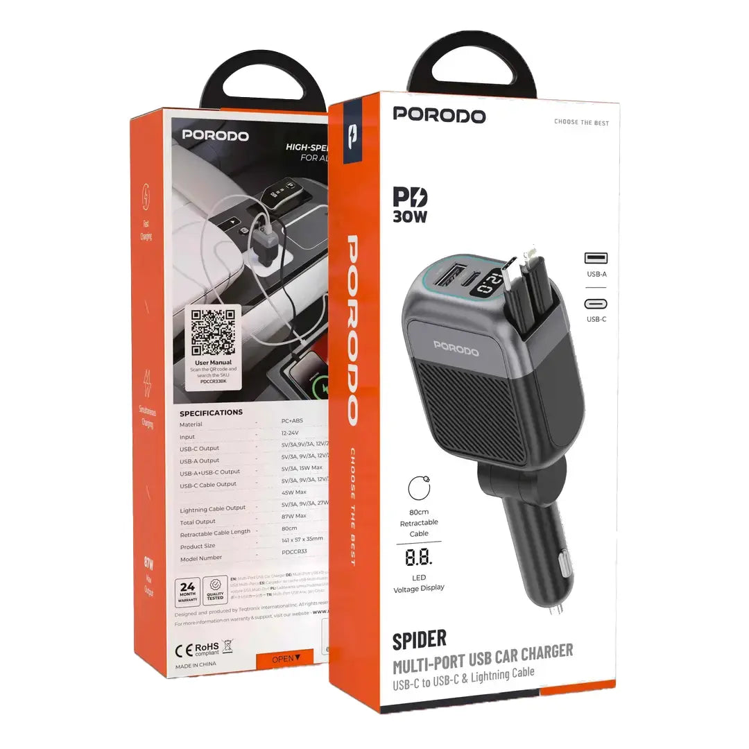 Porodo Spider Multi-Port USB Car Charger