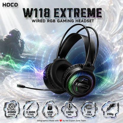 W118 EXTREME
WIRED RGB GAMING HEADSET
